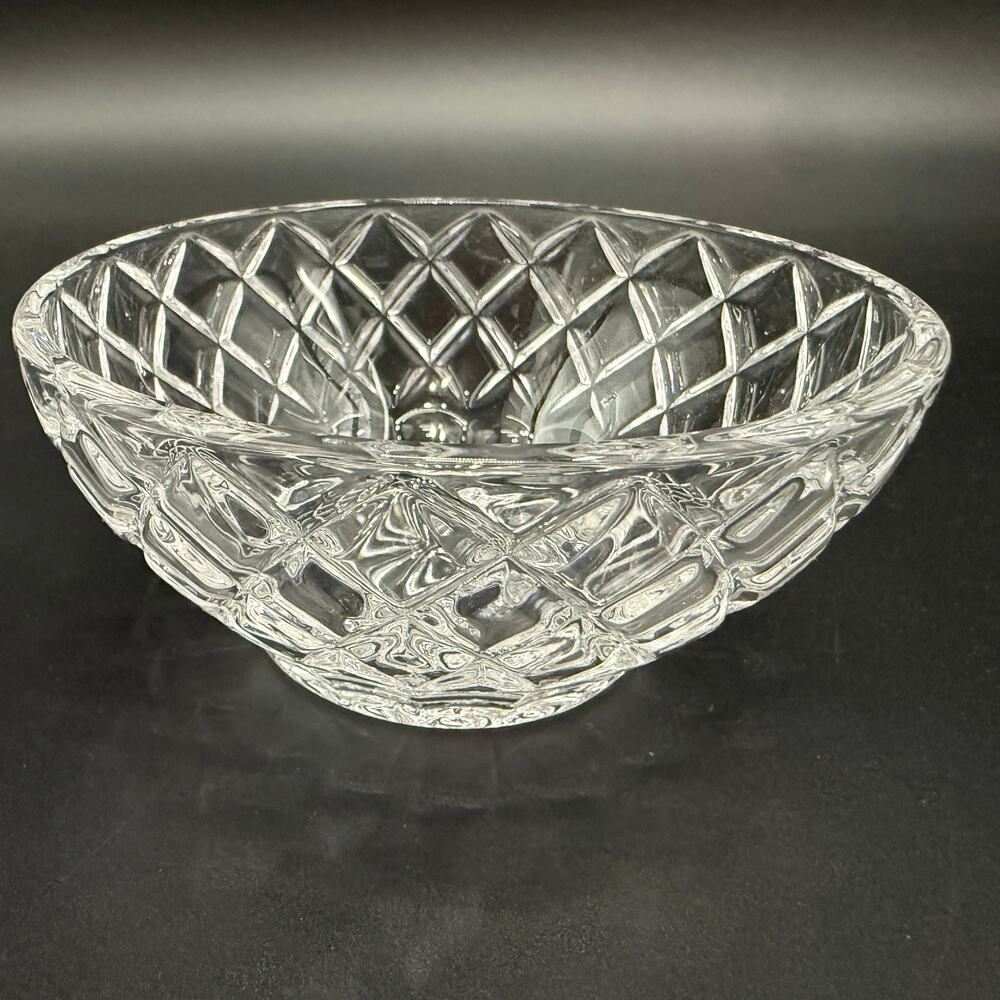vintage Lenox criss cross cut Diamond 5" Round Bowl clear crystal glass giftware